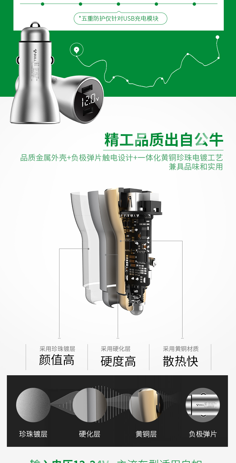 Bull xe bật lửa kép USB sạc xe thông minh nhanh phí đầu một với hai đa chức năng sạc xe điện thoại di động - Phụ kiện điện thoại trong ô tô kẹp điện thoại xe hơi