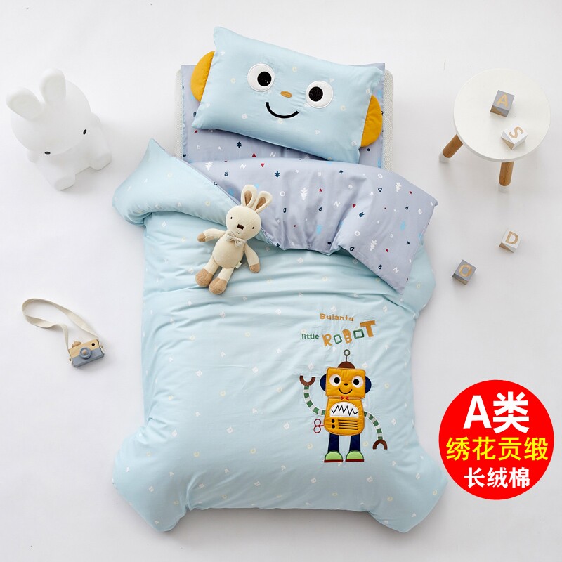 Kindergarten quilt Three sets of tribute satin embroidered quilt cover children 67 pieces of lunchtime bedtime bedclothes baby in garden bed products