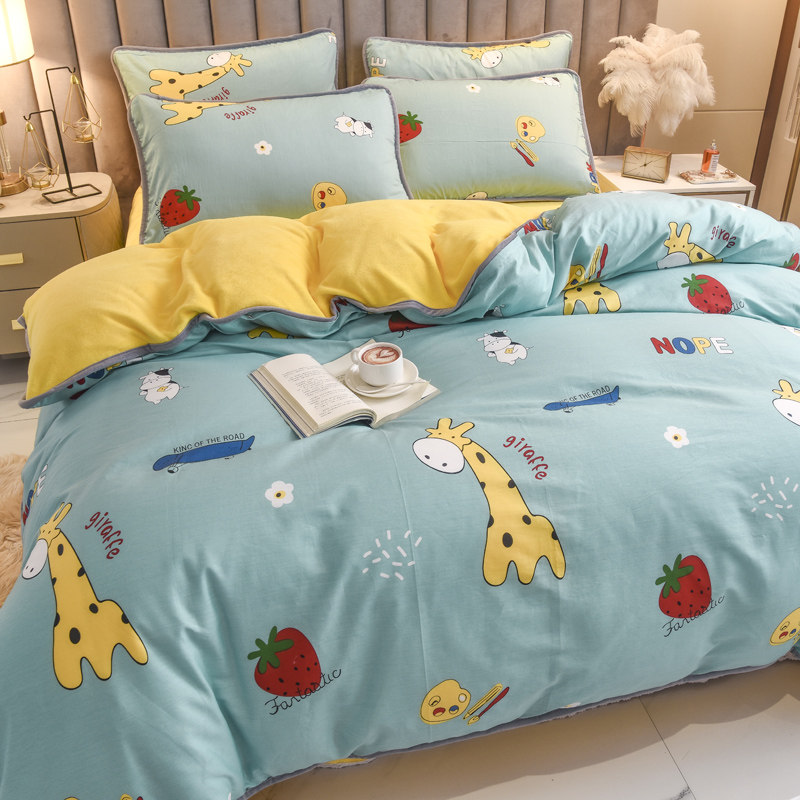 A cotton B plus heat milk flannel is set ash cotton single piece of coral suede 1 8m covered four pieces