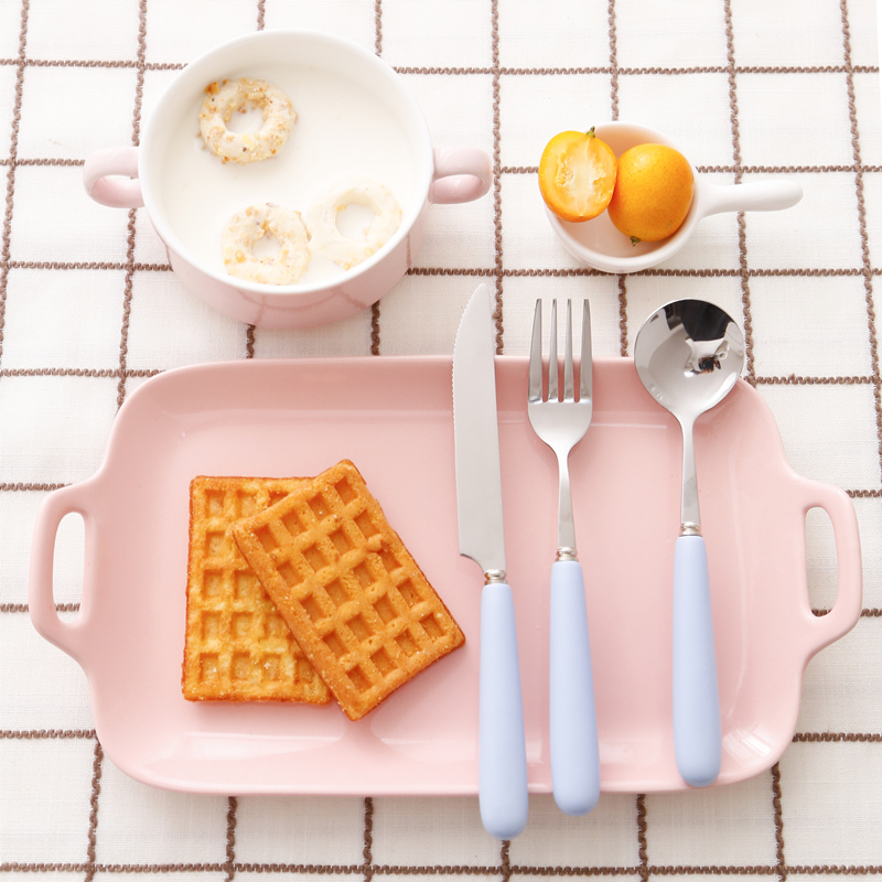 Rectangular Plate 5-Piece Set Meal (Pink)Separate meals Dinner plate Grid ceramics plate breakfast Eat for one Tableware set Japanese  separate Tray meal plate dinner