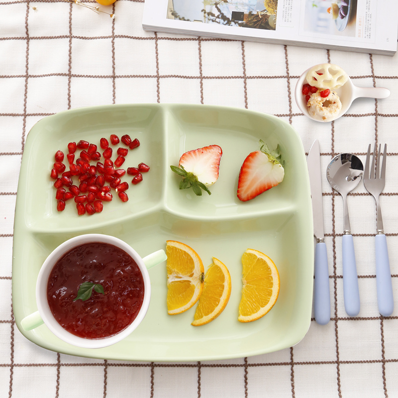 Adult Large 5 Pack (Green)Separate meals Dinner plate Grid ceramics plate breakfast Eat for one Tableware set Japanese  separate Tray meal plate dinner
