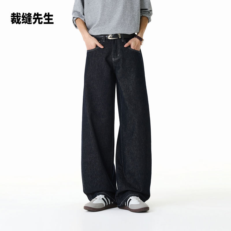Mr. Tailor Original Straight-Leg Jeans for Men, Spring American Retro Style, Visible Stitching, Simple Casual Pants for Men
