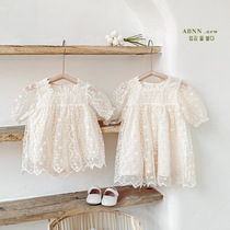 Baby Korean version sister dress one-piece foreign girl baby princess lace dress newborn bag fart dress summer