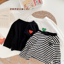 Childrens undershirts spring and autumn boys boys girls foreign love solid color the inner layer should be striped long-sleeved tops T-shirts trendy