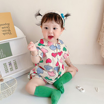 Baby short sleeve shorts thin suit summer clothes childrens foreign style two-piece set Baby girl sweet love home wear