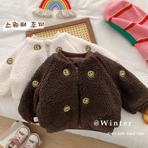 Childrens winter coat smiley coat boys lamb fleece cotton coat baby cotton coat 0-6 years old baby Korean version cotton jacket