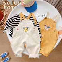 Childrens bear suspenders 0-5 years old spring and autumn boys Korean version trendy brand casual pants baby contrast pants big PP
