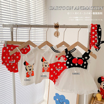 Baby polka dot summer wear series girl baby cartoon jumpsuit 0-2 years old newborn short sleeve T-shirt girls mesh skirt