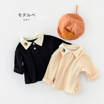 INS Korean version of male and female baby lapel polo shirt cute baby long sleeve T-shirt wearing childrens undershirt outside with trendy inside