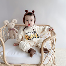 INS baby autumn and winter dress Korean crawler suit male baby fleece thick jumpsuit to keep warm out cute hai