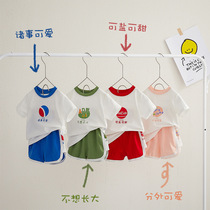 Xinjiang cotton net celebrity childrens summer thin set baby short sleeve shorts two-piece set cotton T-shirt baby outing clothes