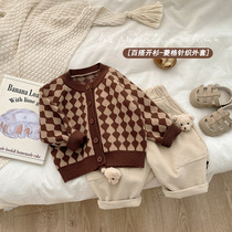 INS Autumn and Winter Korean Edition Baby Foreign Sweater Cardigan Mens and Womens Baby Knitted Long Sleeve Top Jacket Outdoor Fashion Trend