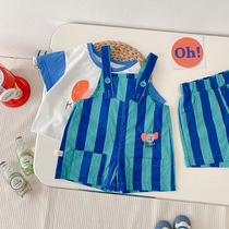 Boy strap shorts summer dress Korean baby short sleeve T-shirt thin top baby shorts suspender pants super cute