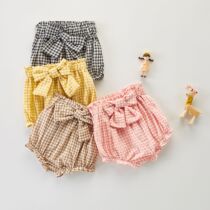 Baby summer big PP pants bow bud pants girls bubble plaid shorts baby fart pants slacks