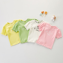 Girls bud short sleeve T-shirt summer dress thin baby foreign wood ear half sleeve baby sweet top doll shirt