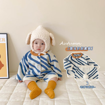INS Autumn Dress Kids Sweater Coat Mens and Womens Baby Cardigan + Pants Set Baby Warm Knit Markings Set