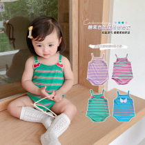 Baby summer thin Harbin girl striped foreign one-piece girl super cute crawler suspender bag fart clothes trend