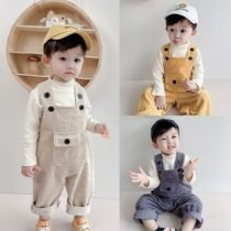 Baby corduroy suspenders spring and autumn baby going out trousers for boys and girls loose slacks baby jumpsuits
