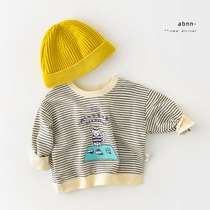 INS baby Korean version spring and autumn long sleeve T-shirt kids undershirt mens and womens baby cartoon striped sweatshirt outing trend