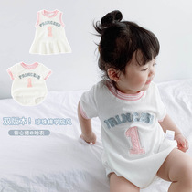 Baby summer jumpsuit girl baby short sleeve climbing suit girl tank top dress sleeveless thin bag fart coat