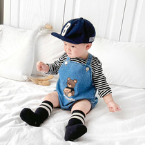 Male and female baby denim suspenders foreign baby jumpsuits suspenders newborn crawlers outings super cute