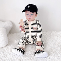 Baby one-piece super foreign spring and autumn suit baby striped hai newborn climbing suit super cute bag fart cardigan