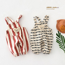 ins baby Korean version foreign style suspenders baby striped letter jumpsuit childrens big PP pants suspender jumpsuit