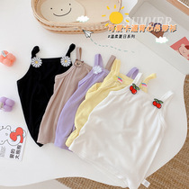 Baby girl 0-3 years old cartoon vest thin with summer baby foreign air suspender girl T-shirt outside penetrating tide