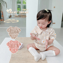Baby summer short sleeve set breathable baby girl thin floral doll collar shirt briefs two-piece trendy set