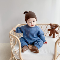 INS net celebrity baby climbing suit autumn and winter clothing fledging and thickened baby Korean version of foreign one-piece insulation warm clothes