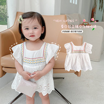 Baby dress summer thin girl cute jumpsuit baby fly sleeve princess dress bag fart clothes hai trend