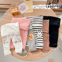 Baby leggings 0-3 years old spring and autumn girls foreign embroidery cartoon casual pants baby striped pants big PP pants