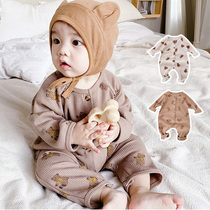 Baby one-piece spring male and female baby waffle home clothes foreign clothes and newborn crawling clothes outing clothes cardigans