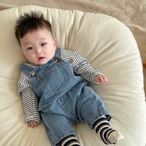 Baby jeans baby harness jumpsuit boy denim harness Hargi versatile casual suspender pants trend