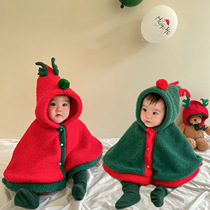 Baby christmas cape ins baby christmas dress poncho thick windproof outing shawl with hooded jacket