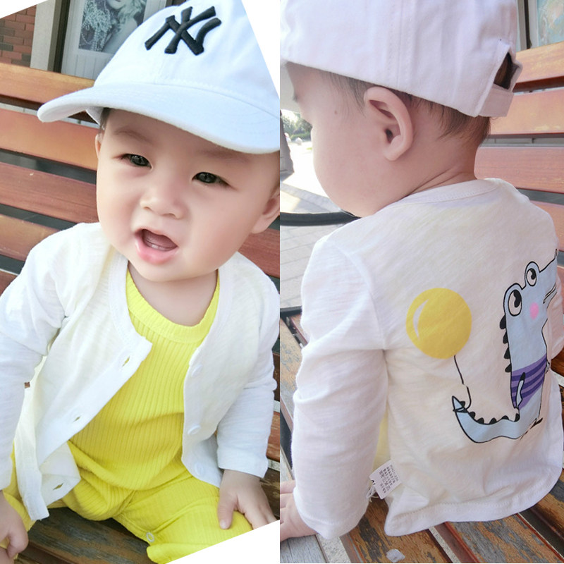 Baby sunscreen clothing for men and women baby air conditioning clothing cotton thin section 0-1 years old 3 newborn summer cardigan jacket Korean version