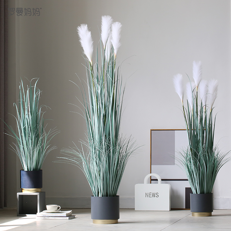 Roman Dad Original Eco Simulation Green Plant Potted Simple Reed Grass Simulation Flower Living Room Floor Decoration Pendulum
