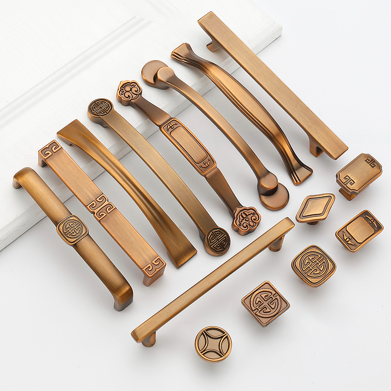 Yi Jia New Chinese Yellow Ancient Bronze Drawer Wardrobe Handle Imitation Antique Cabinet Door Whole Cabinet Door Handle Modern Brief About Single Hole