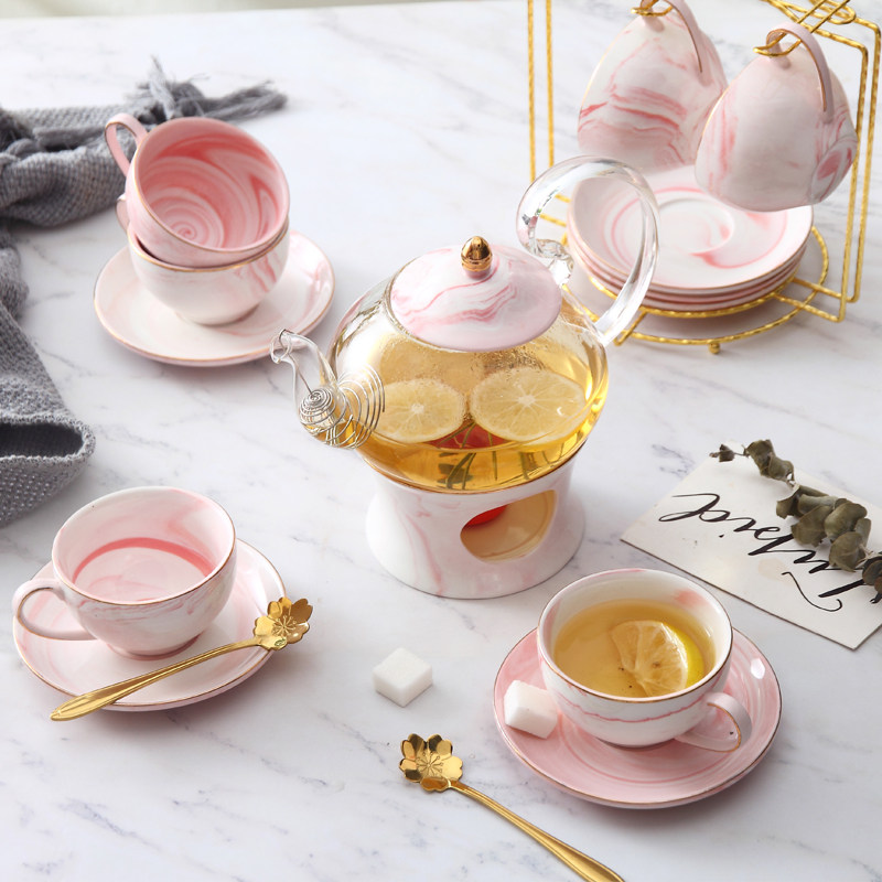 European ceramic Phnom Penh stone glass teapot set candle for black tea flower tea fruit teapot tea