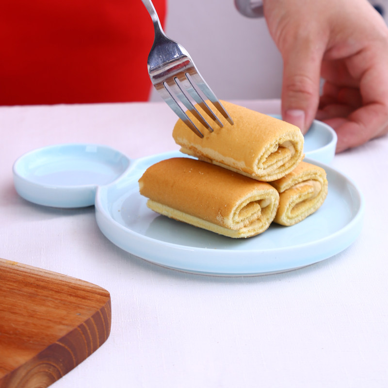 Baby children's meal plate cutter and fork spoon ceramic bowl cartoon KT cat breakfast plate home Mickey tableware