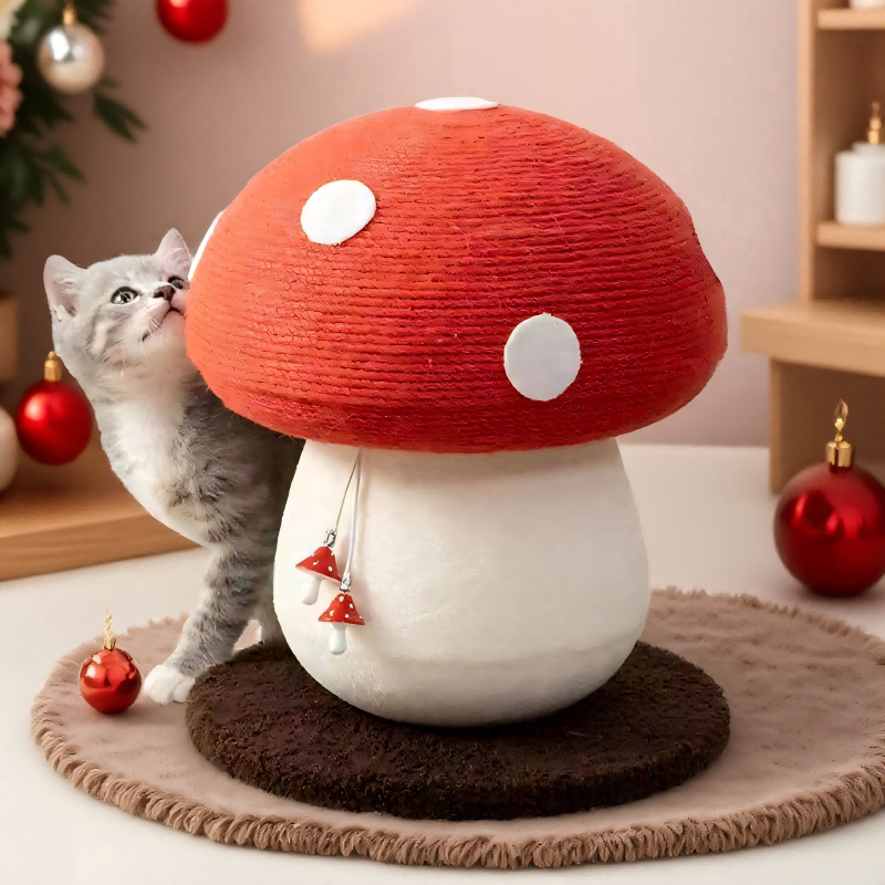 Meow Fairy Red Umbrella Red Mushroom Cat Climbing Frame Hemp Mat Grinding Claw Cat Climbing Post Vertical Cat Scratching Board Cat Tree Cat Toy