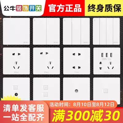Bull switch socket 86 type concealed five-hole G12 large panel porous household dark wire USB wall wall power supply