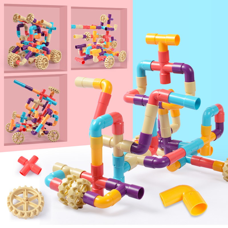 Children's Plumbing Building Blocks Boys Girls Intellect Inserts Plastic Assembled Toys Puzzle baby 2-3-6 years old