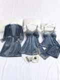 Комплект, демисезонная сексуальная пижама, бархатный топ с чашечками, осенний банный халат, 4 предмета, 3 предмета