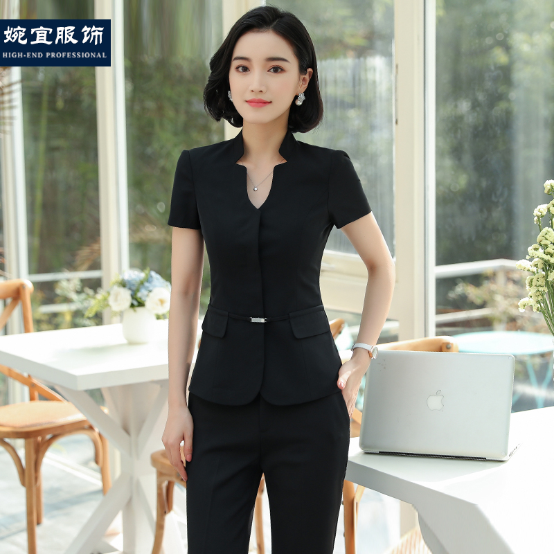 Summer new Western-style clothes short sleeves to work in women's clothing Dress OL Suit Suit Jewelry Store Beautician Work Suit Pants
