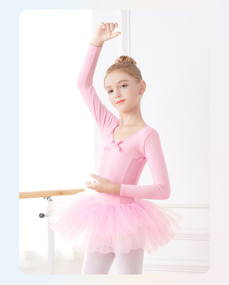 Robe Patinage Artistique Fille Manches Longues Scintillante – Body + Jupe Mousseline, Strass Brillants
