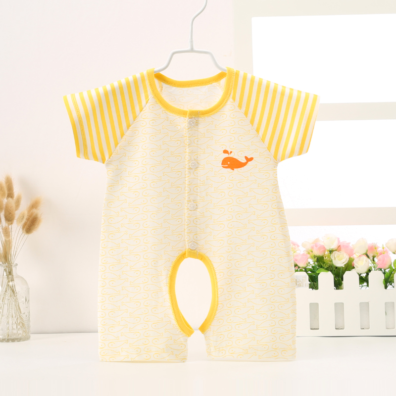 Bé Ha Yi Mùa Hè Ngắn Tay Áo Bông Cardigan Mỏng 0-1 Năm Cũ Bé Nửa Tay Áo Một Mảnh Cardigan Đồ Ngủ Nam Giới và phụ nữ bộ body bé trai