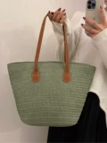 Соломенное вместительное и большое пляжное плетеное ведро, льняная сумка