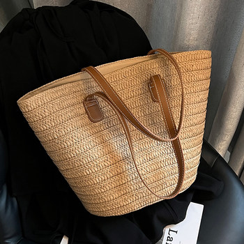 Straw bag women's large capacity 2023 new holiday beach straw bag woven bucket bag vegetable basket commuter tote bag