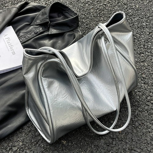 Вместительная и большая сумка через плечо, серебряная сумка на одно плечо, подходит для студента